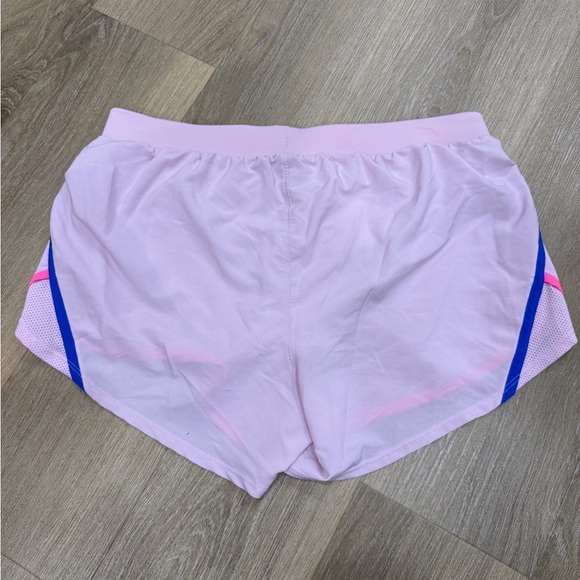 Under Armour Women's Light Pink Athletic Shorts with Blue and Pink Accents - Picture 2 of 3